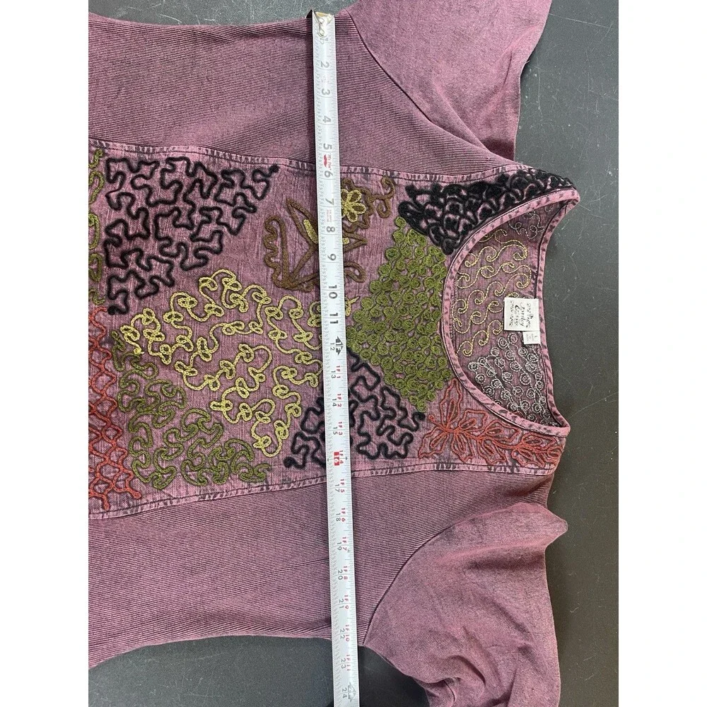 Parsley & Sage L Purple Patchwork Embroidered Tunic Top Boho Artsy Lagenlook